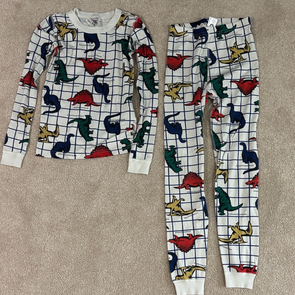 Hanna Andersson Dinosaur Print Kids Pajamas, Size 10, 140cm